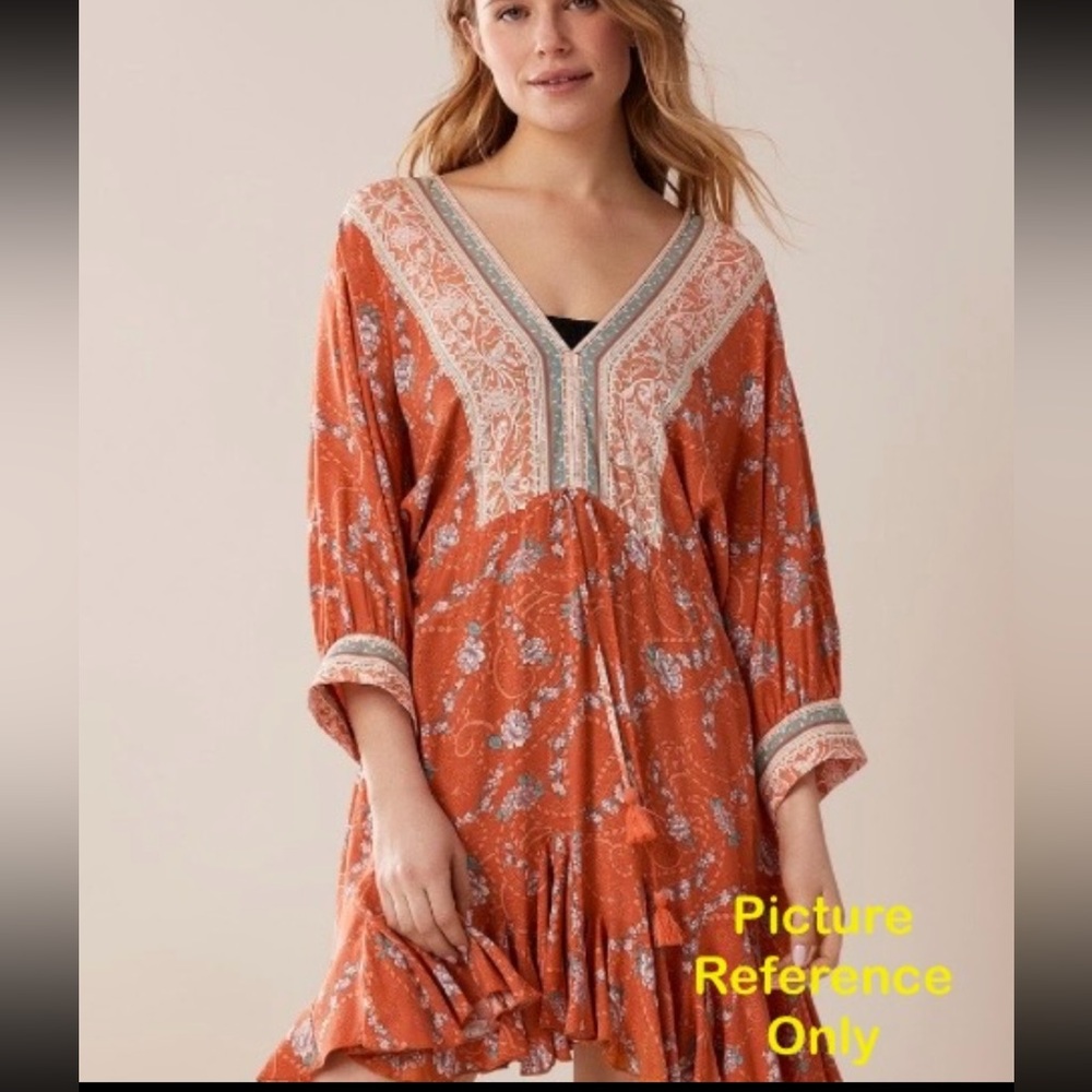 AAKAA Dolman Sleeve Mini Drawstring Tassel Boho Dress Size S